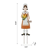 Glitzhome Metal Harvest Pilgrim Girl Thanksgiving Yard Art