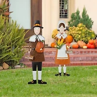 Glitzhome Metal Harvest Pilgrim Boy Thanksgiving Yard Art