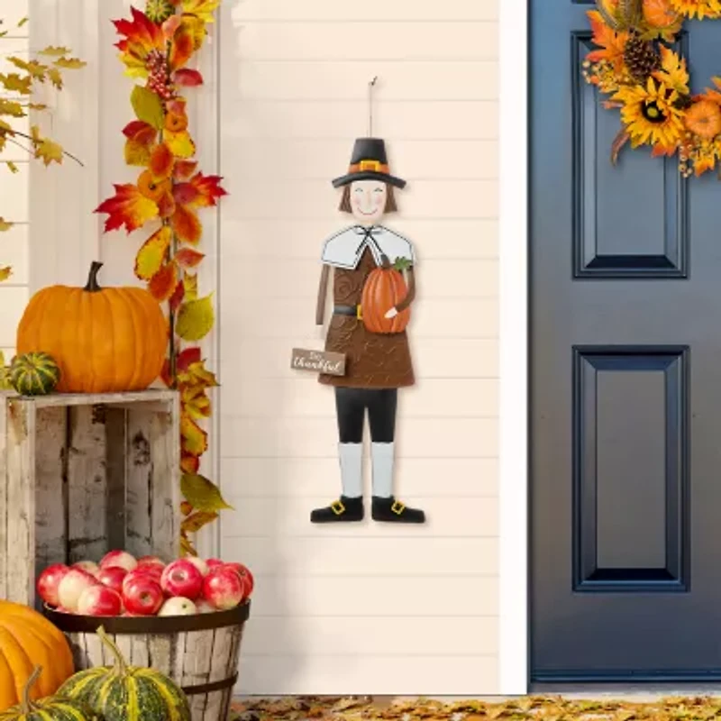 Glitzhome Metal Harvest Pilgrim Boy Thanksgiving Yard Art