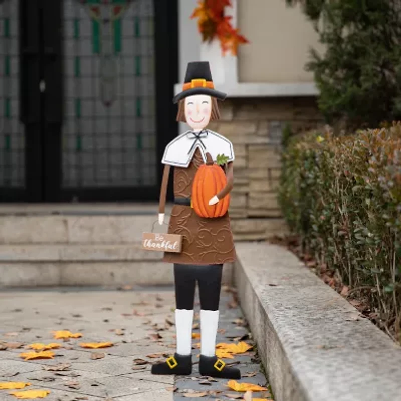 Glitzhome Metal Harvest Pilgrim Boy Thanksgiving Yard Art
