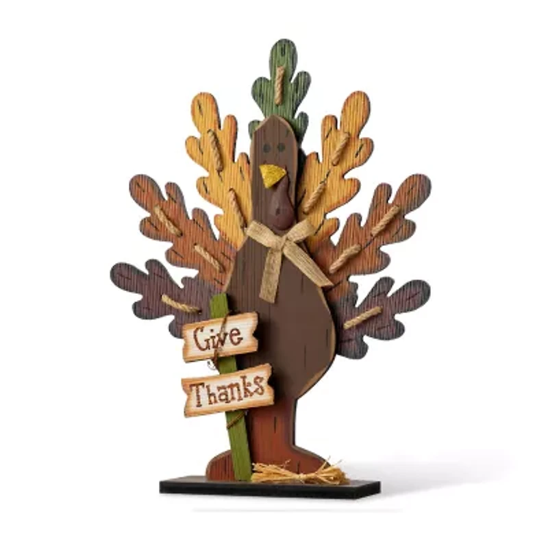 Glitzhome Burlap/Wooden Turkey Thanksgiving Tabletop Decor
