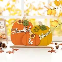 Glitzhome Harvest Wooden Pumpkins Thanksgiving Tabletop Decor