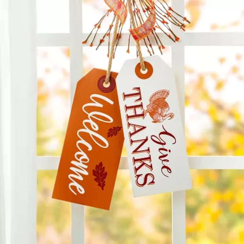 Glitzhome Harvest Wooden Give Thanks Door Hanger Wall Art