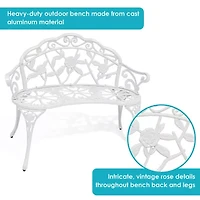 2-Person Cast Aluminum Classic Rose Frame Patio Bench