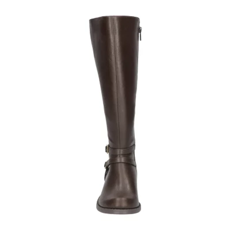 Easy Street Womens Bay Plus Wide Calf Stacked Heel Riding Boots