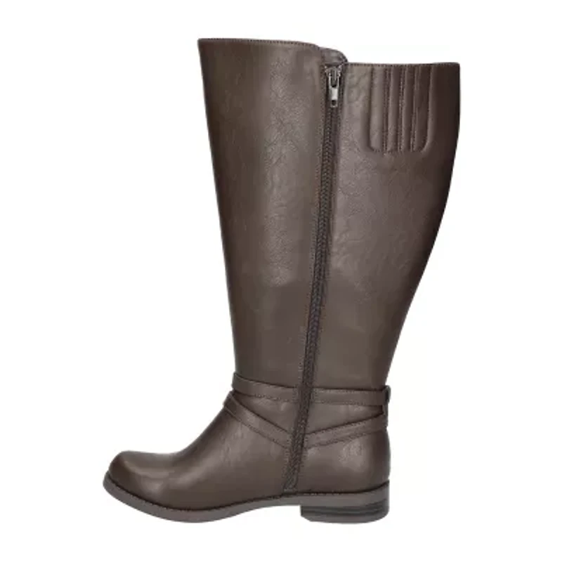 Easy Street Womens Bay Plus Wide Calf Stacked Heel Riding Boots