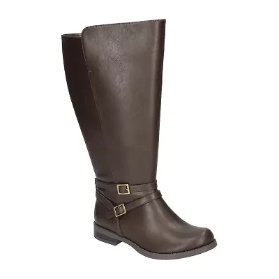 Easy Street Womens Bay Plus Wide Calf Stacked Heel Riding Boots