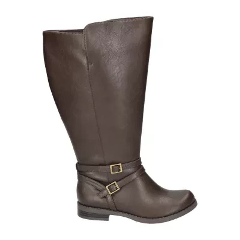 Easy Street Womens Bay Plus Wide Calf Stacked Heel Riding Boots