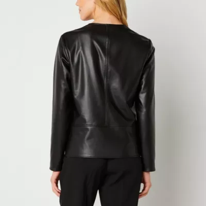 Black Label by Evan-Picone Faux Leather Womens Classic Fit Suit Jacket