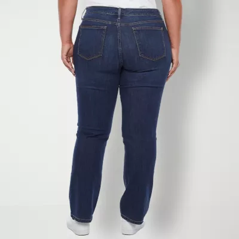 St. John's Bay Womens Mid Rise Stretch Fabric Straight Leg Jean