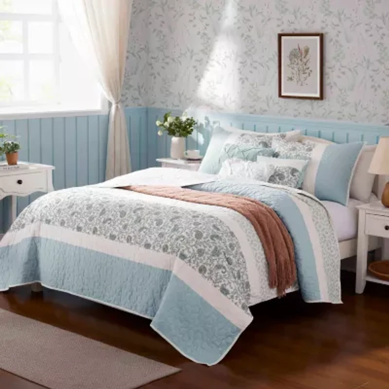 Madison Park Vanessa 6-Pc Cotton Percale Quilt Set With Throw Pillows
