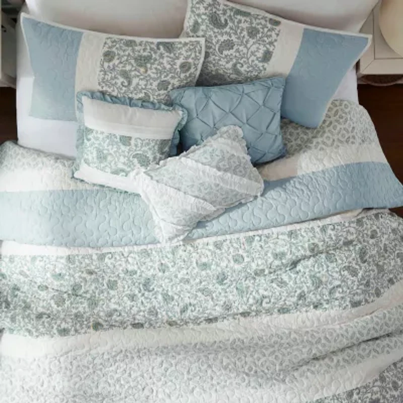 Madison Park Vanessa 6-Pc Cotton Percale Quilt Set With Throw Pillows
