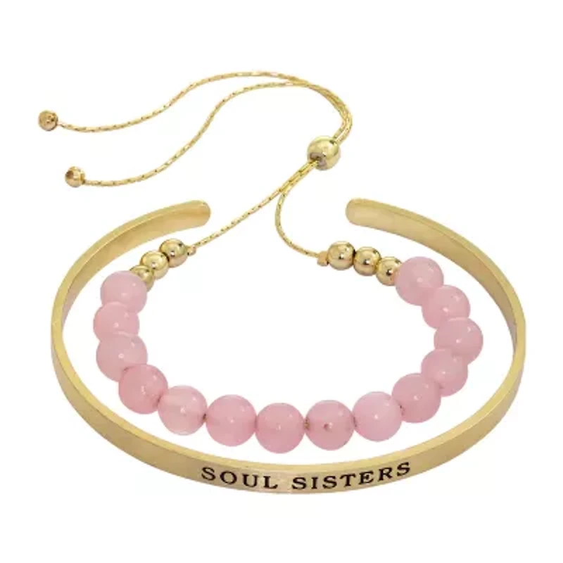 Sparkle Allure You & Me Womens 2-pc. Pink Quartz 14K Gold Over Brass Bracelet Set