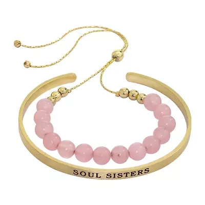 Sparkle Allure You & Me Womens 2-pc. Pink Quartz 14K Gold Over Brass Bracelet Set