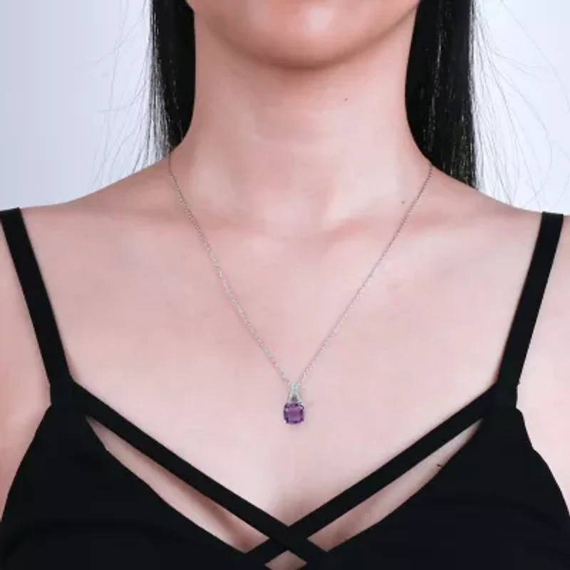Womens Genuine Purple Amethyst Sterling Silver 18 Inch Pendant Necklace
