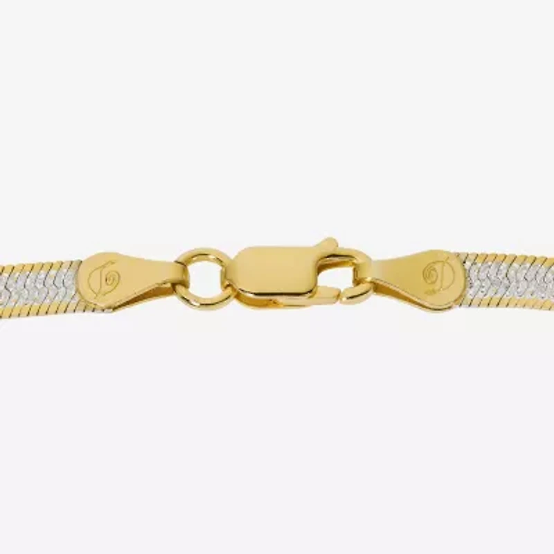 Made in Italy Womens 24K Gold Over Silver 7.5 Inch Solid Herringbone Chain Bracelet