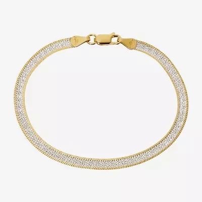 Made in Italy Womens 24K Gold Over Silver 7.5 Inch Solid Herringbone Chain Bracelet