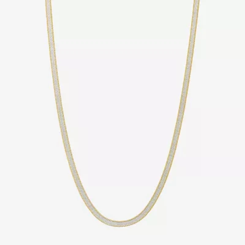 Made in Italy Womens 24K Gold Over Silver Inch Herringbone Chain Necklace