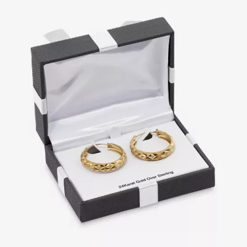 Womens 24K Gold Over Silver 38mm Round Hoop Earrings