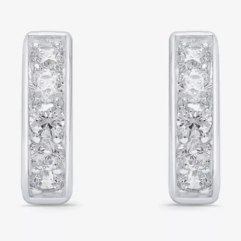 Mens 1 CT. T.W. Natural White Diamond 10K White Gold 15mm Hoop Earrings
