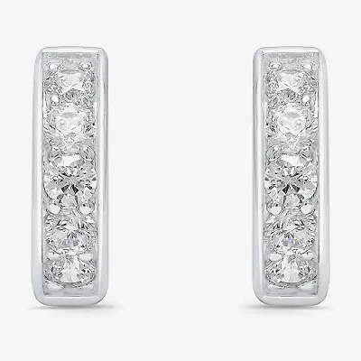 Mens 1 CT. T.W. Natural White Diamond 10K White Gold 15mm Hoop Earrings