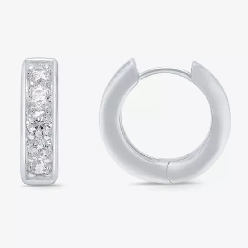 Mens 1 CT. T.W. Natural White Diamond 10K White Gold 15mm Hoop Earrings