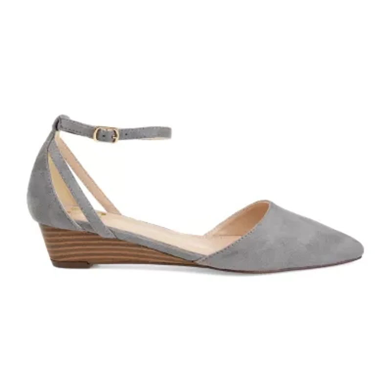 Journee Collection Womens Arkie Pumps Buckle Pointed Toe Wedge Heel