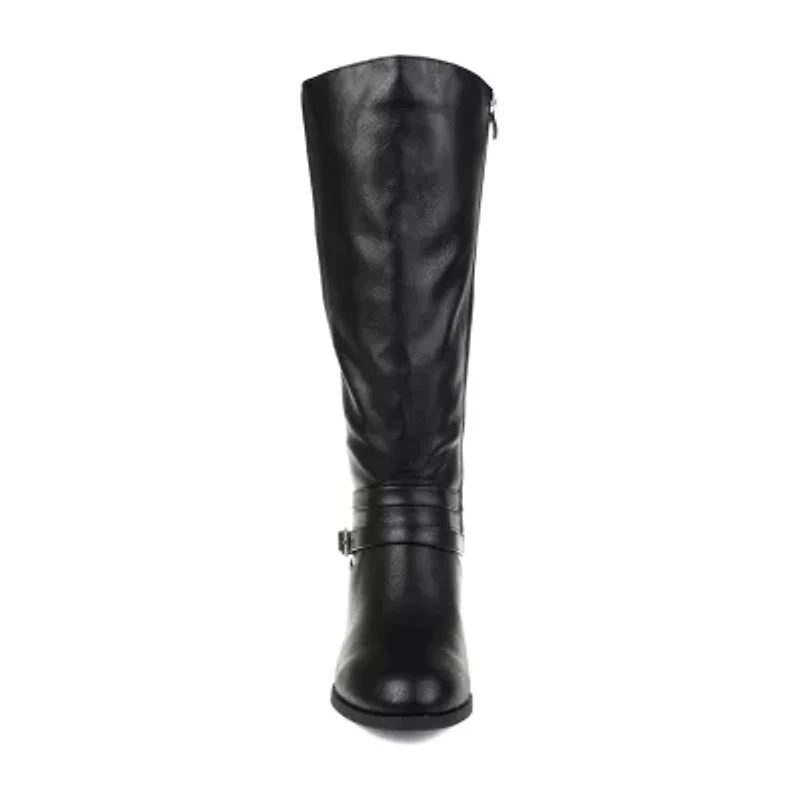 Journee Collection Womens Ivie Wide Calf Stacked Heel Zip Riding Boots