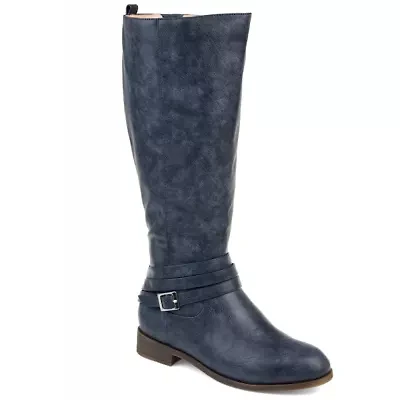 Journee Collection Womens Ivie Extra Wide Calf Stacked Heel Zip Riding Boots