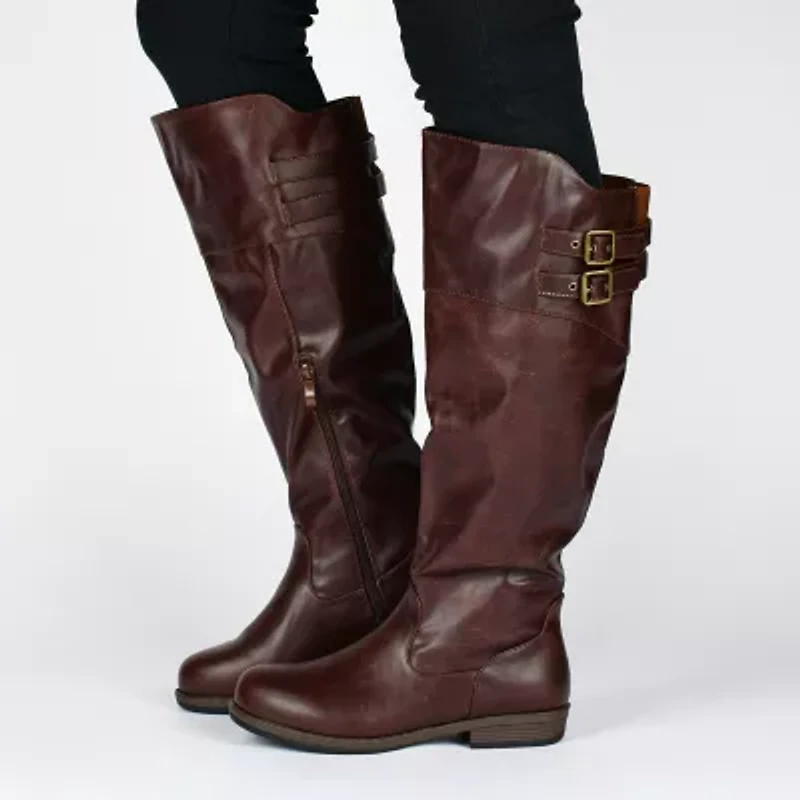 Journee Collection Womens Tori Double-Buckle Knee-High Riding Boots