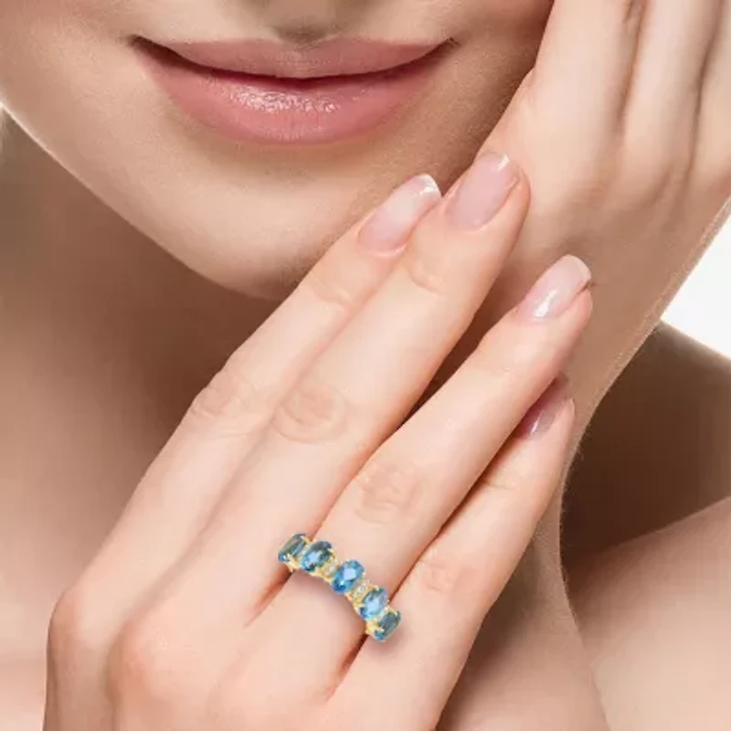 Effy Final Call Womens 1/10 CT. T.W. Genuine Blue Topaz 14K Gold 5-Stone Band