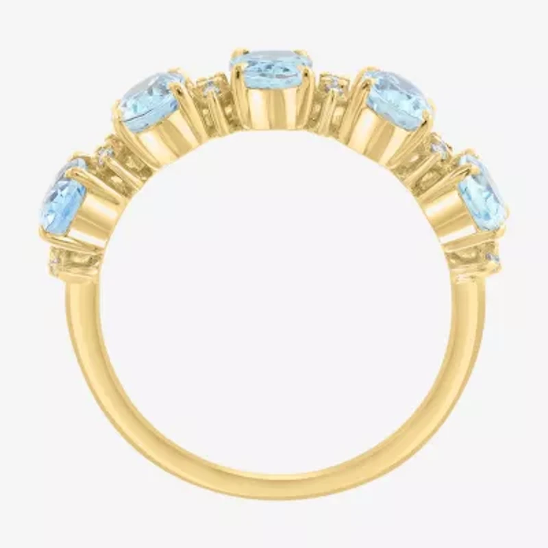 Effy Final Call Womens 1/10 CT. T.W. Genuine Blue Aquamarine 14K Gold 5-Stone Band