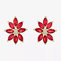Lab Created Red Ruby 14K Gold Over Silver 16mm Flower Stud Earrings