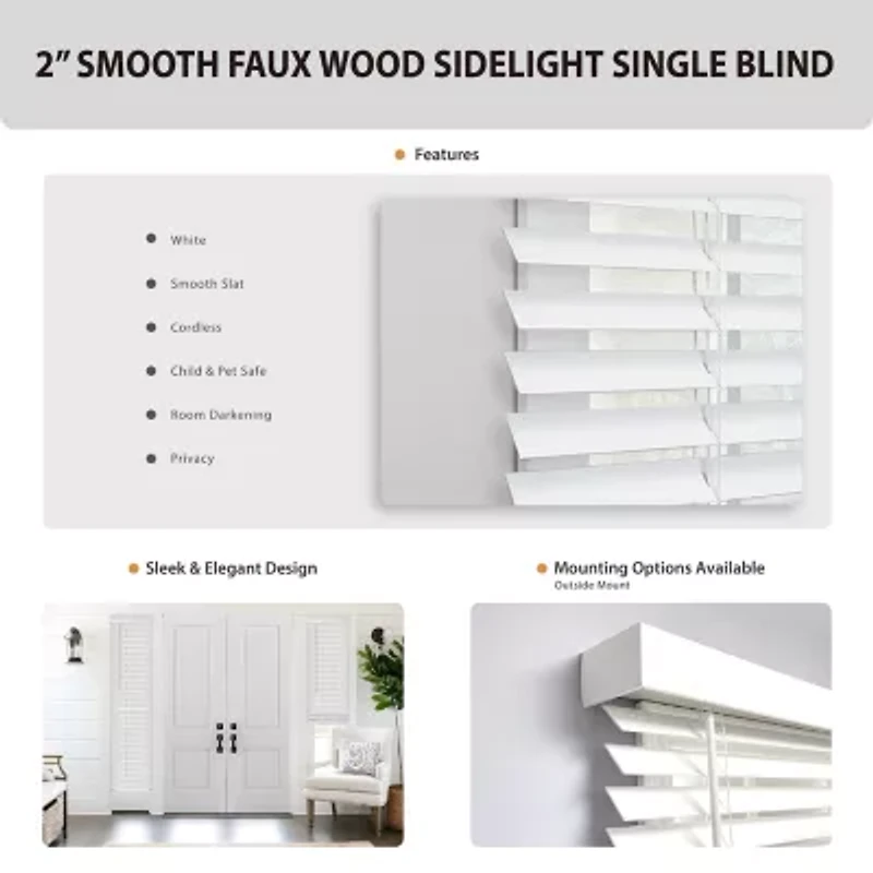 2in Smooth Sidelight 2" Cut-to-Width Cordless Faux Wood Blind