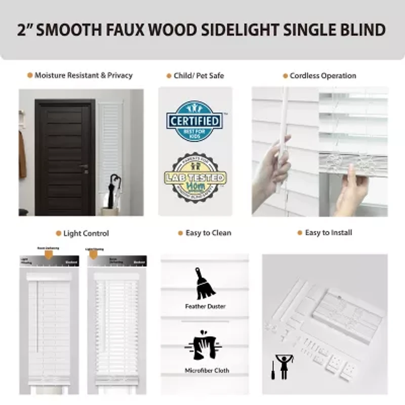 2in Smooth Sidelight 2" Cut-to-Width Cordless Faux Wood Blind