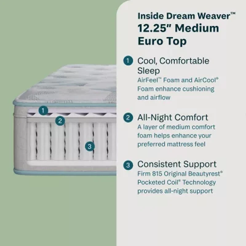 BeautySleep Dream Weaver 12.25" Medium Euro Top - Mattress + Adjustable Base