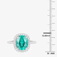 Womens Lab Created Green Yttrium Aluminum Garnet Sterling Silver Oval Halo Cocktail Ring