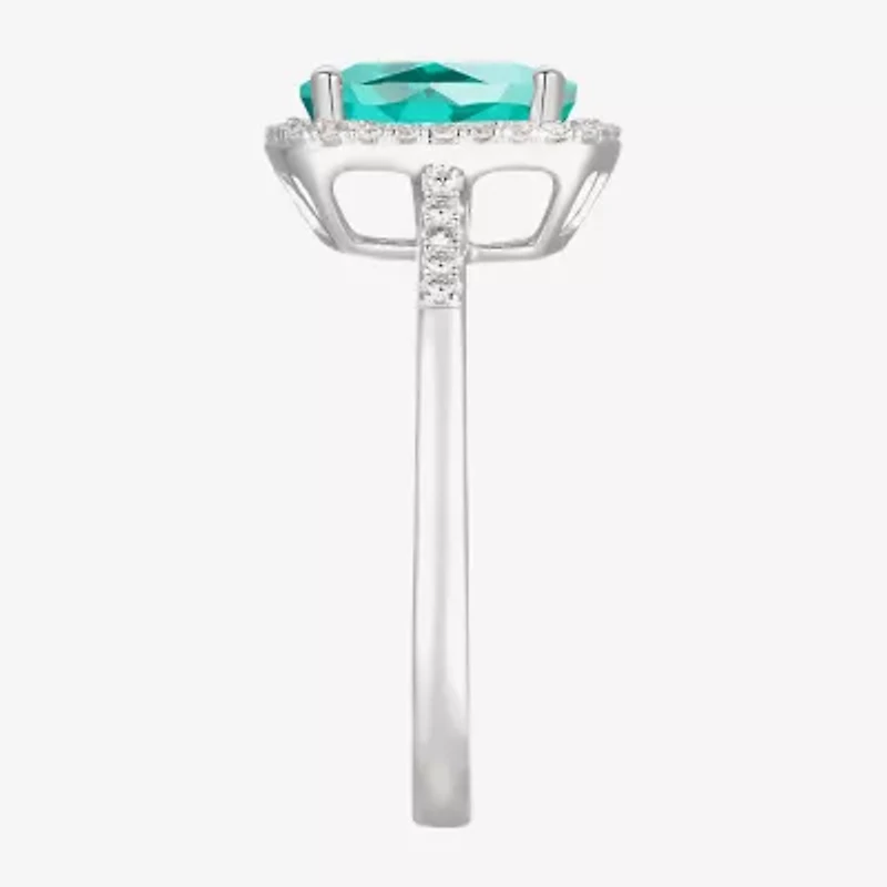 Womens Lab Created Green Yttrium Aluminum Garnet Sterling Silver Oval Halo Cocktail Ring