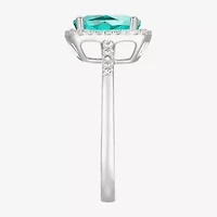 Womens Lab Created Green Yttrium Aluminum Garnet Sterling Silver Oval Halo Cocktail Ring