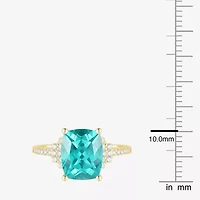 Womens Lab Created Green Yttrium Aluminum Garnet 14K Gold Over Silver Cushion Side Stone Cocktail Ring