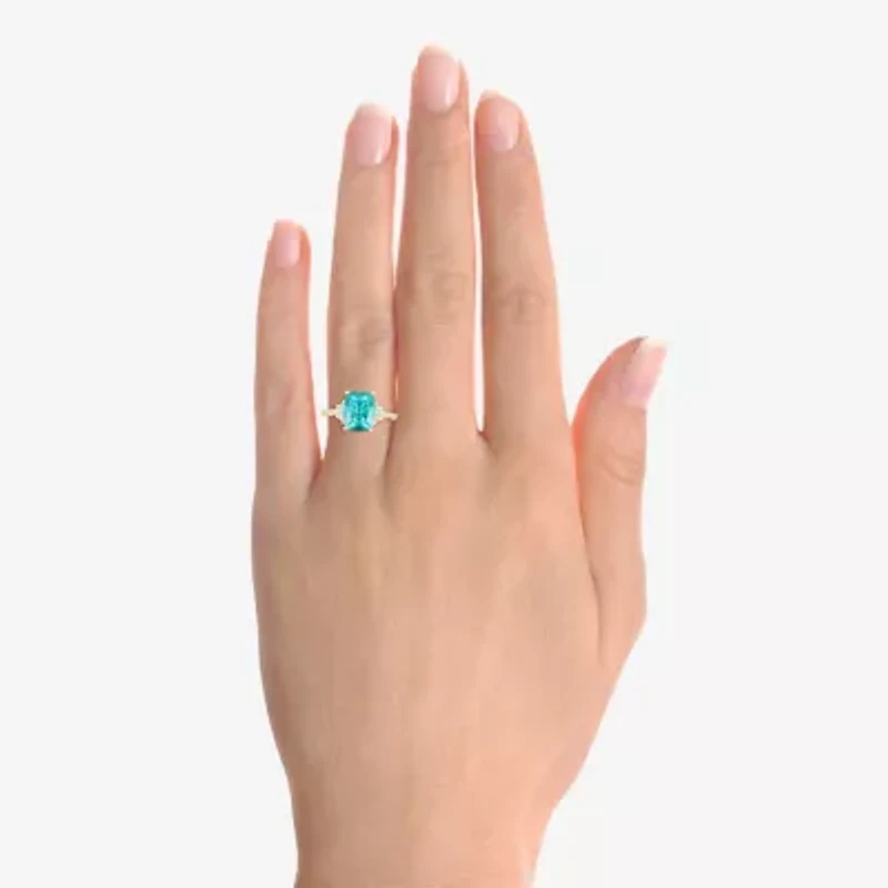 Womens Lab Created Green Yttrium Aluminum Garnet 14K Gold Over Silver Cushion Side Stone Cocktail Ring