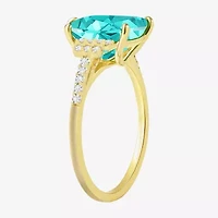 Womens Lab Created Green Yttrium Aluminum Garnet 14K Gold Over Silver Cushion Side Stone Cocktail Ring