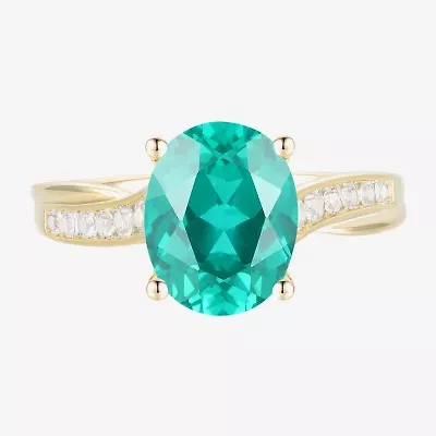 Womens Lab Created Green Yttrium Aluminum Garnet 14K Gold Over Silver Oval Side Stone Cocktail Ring