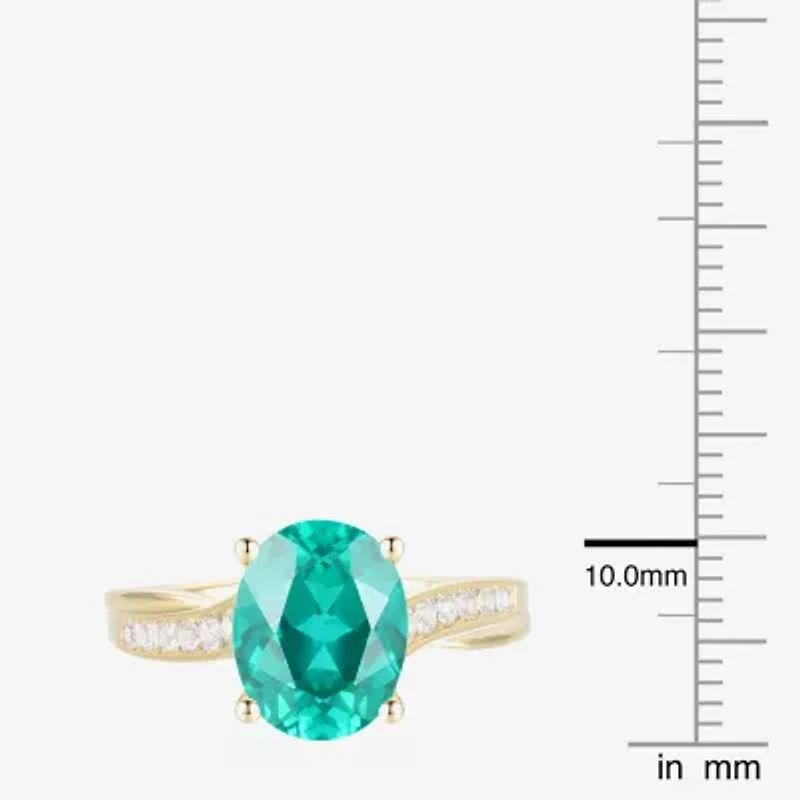 Womens Lab Created Green Yttrium Aluminum Garnet 14K Gold Over Silver Oval Side Stone Cocktail Ring