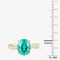 Womens Lab Created Green Yttrium Aluminum Garnet 14K Gold Over Silver Oval Side Stone Cocktail Ring