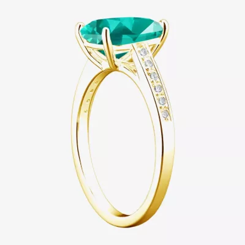 Womens Lab Created Green Yttrium Aluminum Garnet 14K Gold Over Silver Oval Side Stone Cocktail Ring