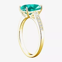 Womens Lab Created Green Yttrium Aluminum Garnet 14K Gold Over Silver Oval Side Stone Cocktail Ring