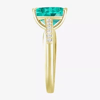 Womens Lab Created Green Yttrium Aluminum Garnet 14K Gold Over Silver Oval Side Stone Cocktail Ring