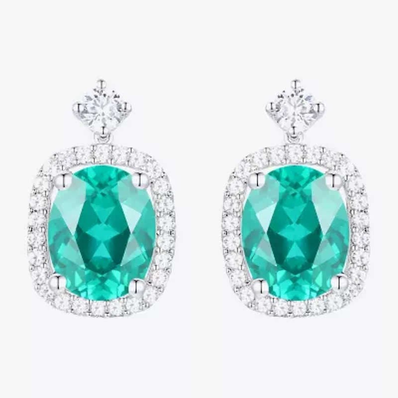 Womens Lab Created Green Yttrium Aluminum Garnet Sterling Silver Oval Drop Earrings