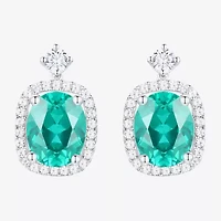 Womens Lab Created Green Yttrium Aluminum Garnet Sterling Silver Oval Drop Earrings